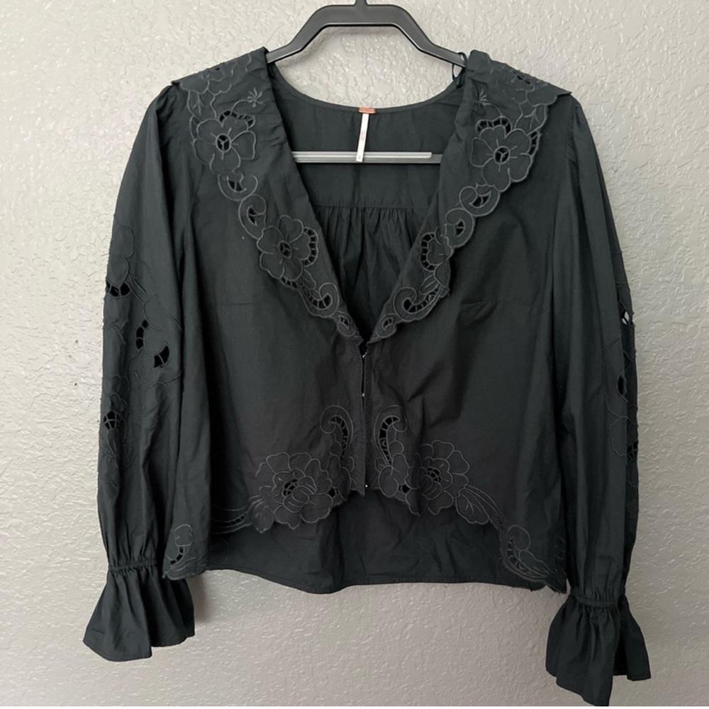 Free People Black Embroidered Blouse